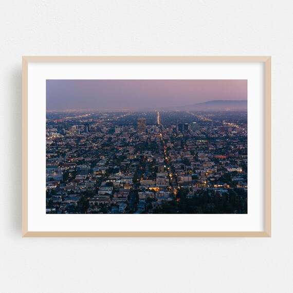Los Angeles City Lights At Dusk Aerial Skyline Photography Poster