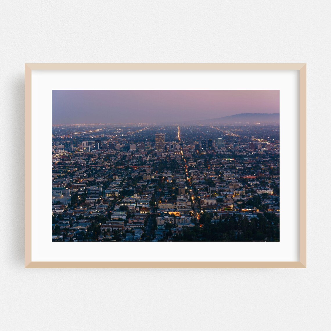 Los Angeles City Lights At Dusk Aerial Skyline Photography Poster