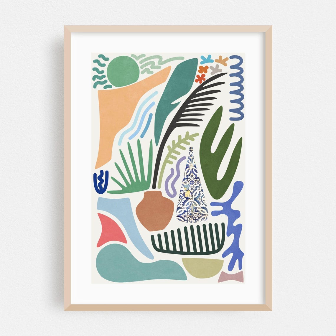 Abstract Print Geometric Wall Art Modern Framed Minimalist Home Decor Botanical Poster Pattern Fine Illustration Summertime