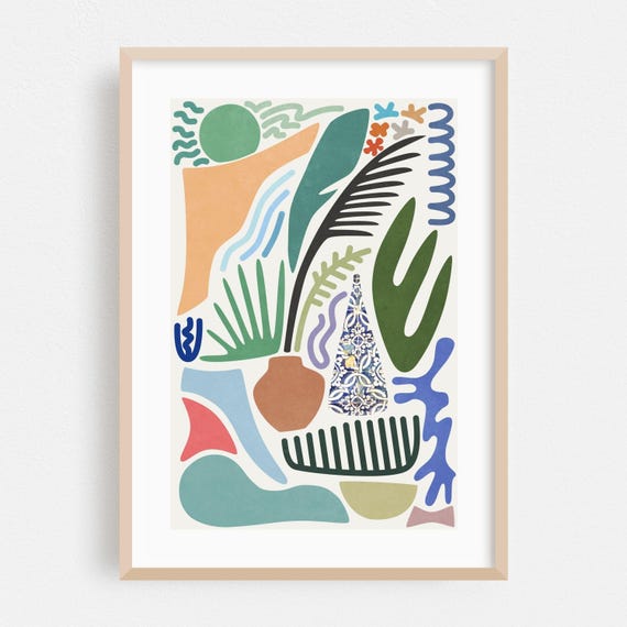 Abstract Print Geometric Wall Art Modern Framed Minimalist Home Decor Botanical Poster Pattern Fine Illustration Summertime