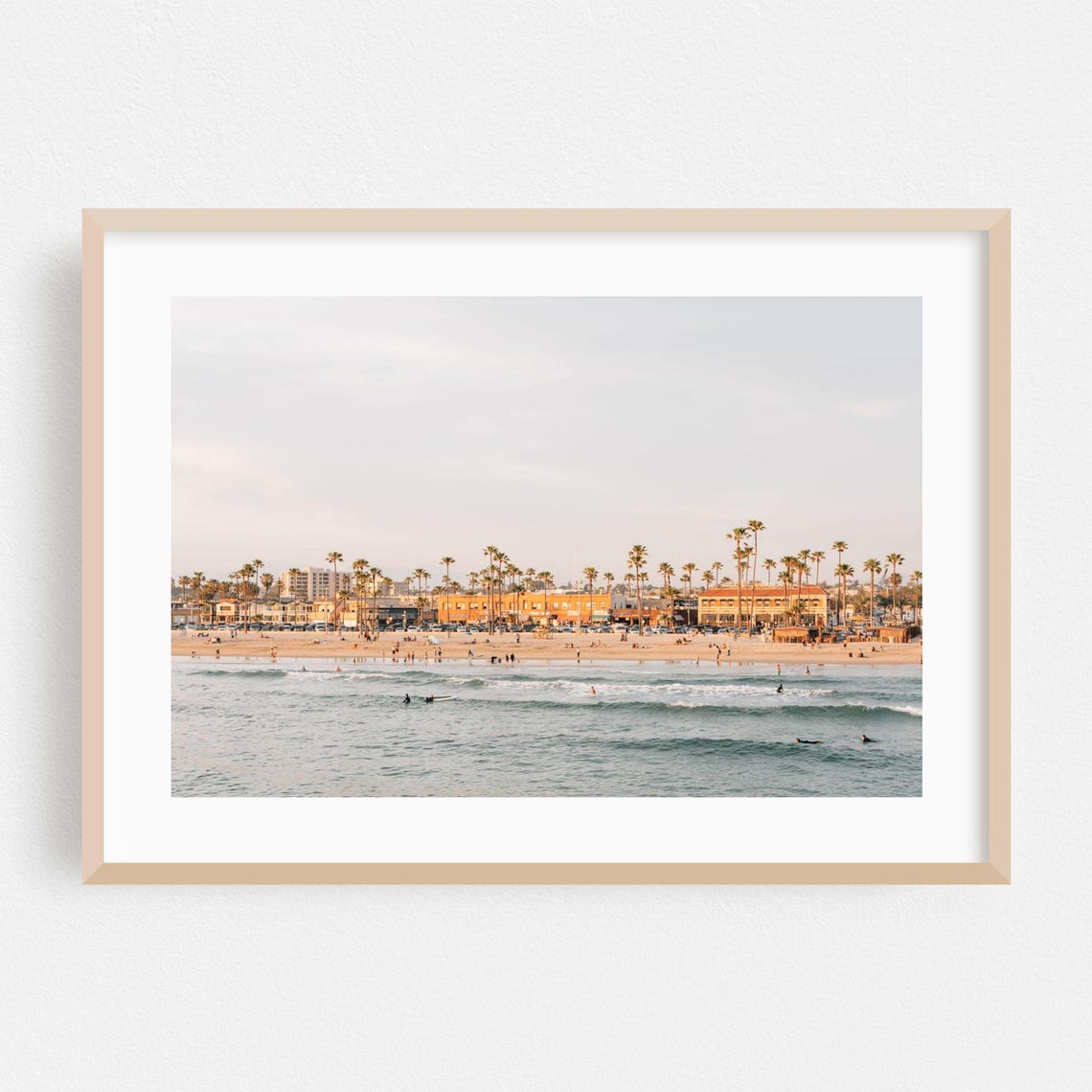 Newport Beach Sunset Palm Trees Surf Coastal Scene Photo Poster