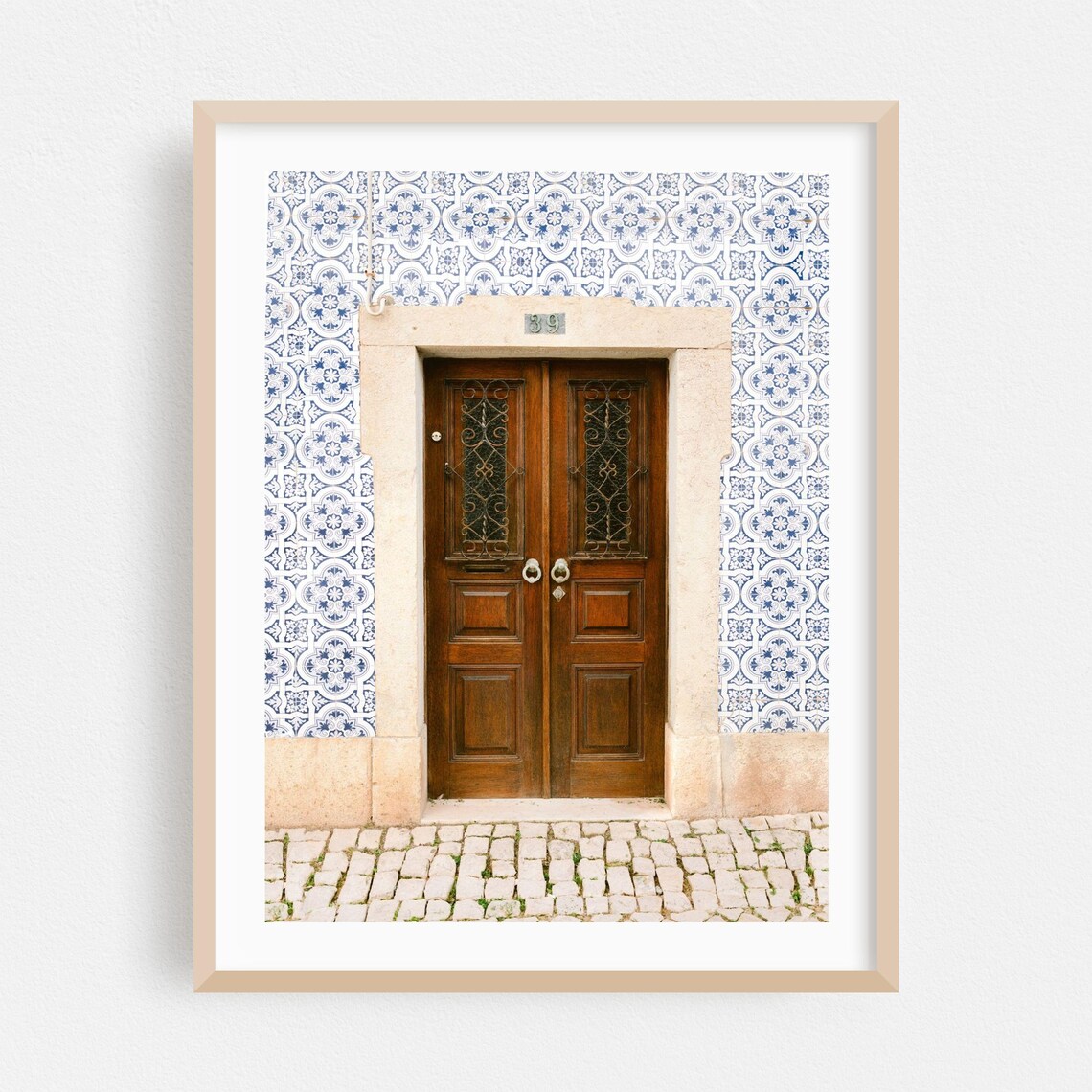 Charming Wooden Door With Blue Azulejo Tiles Lisbon Coast Poster