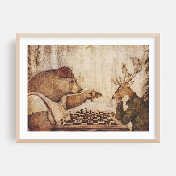 Surrealism Print Humor Wall Art Fantasy Framed Rustic Home Decor Modern Poster Vintage Fine Photography Wild Chess