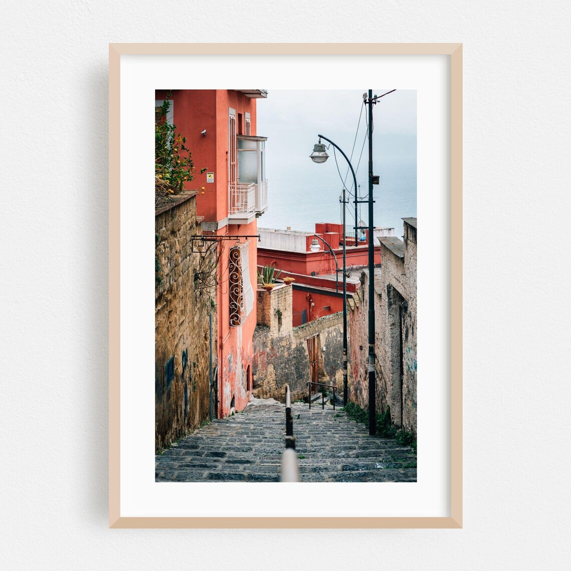 Naples Italy Street Photography Stone Stairs Leading to the Sea Print