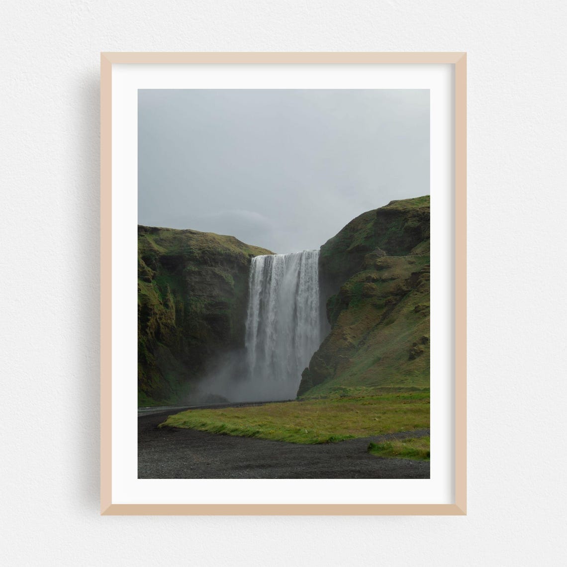 Iceland Waterfall Green Cliffs Misty Landscape Photo Nature Poster