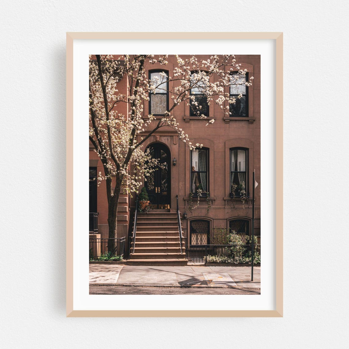 Brooklyn Brownstone With Blooming Tree Spring Photo Art Print