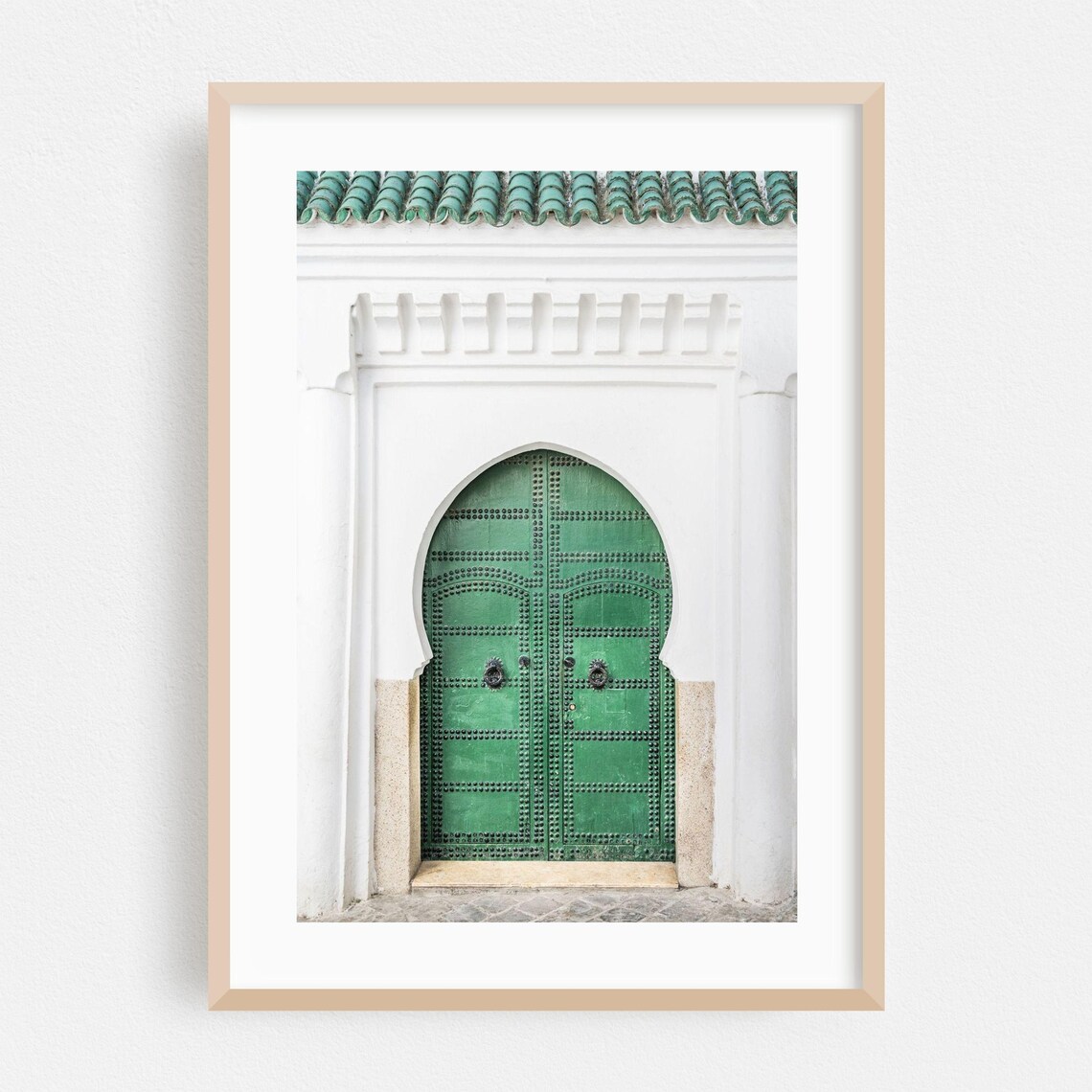 Asilah Morocco Green Studded Arched Door Whitewashed Wall Travel Poster
