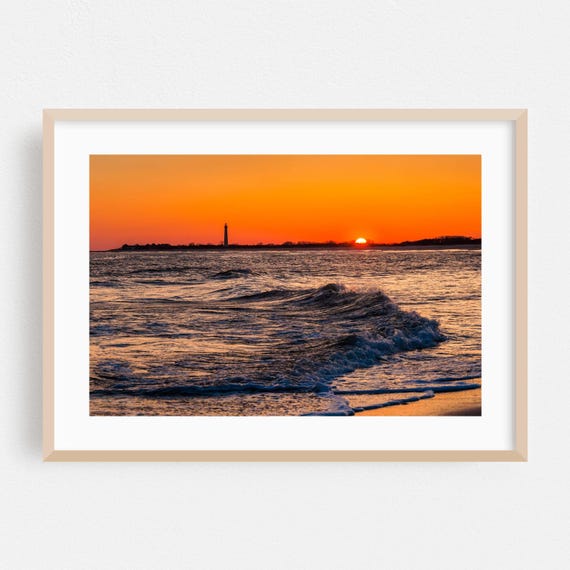 Cape May Print New Jersey Wall Art Sunset Framed Lighthouse Home Decor Ocean Poster Waves Fine Coast Beach Scenic