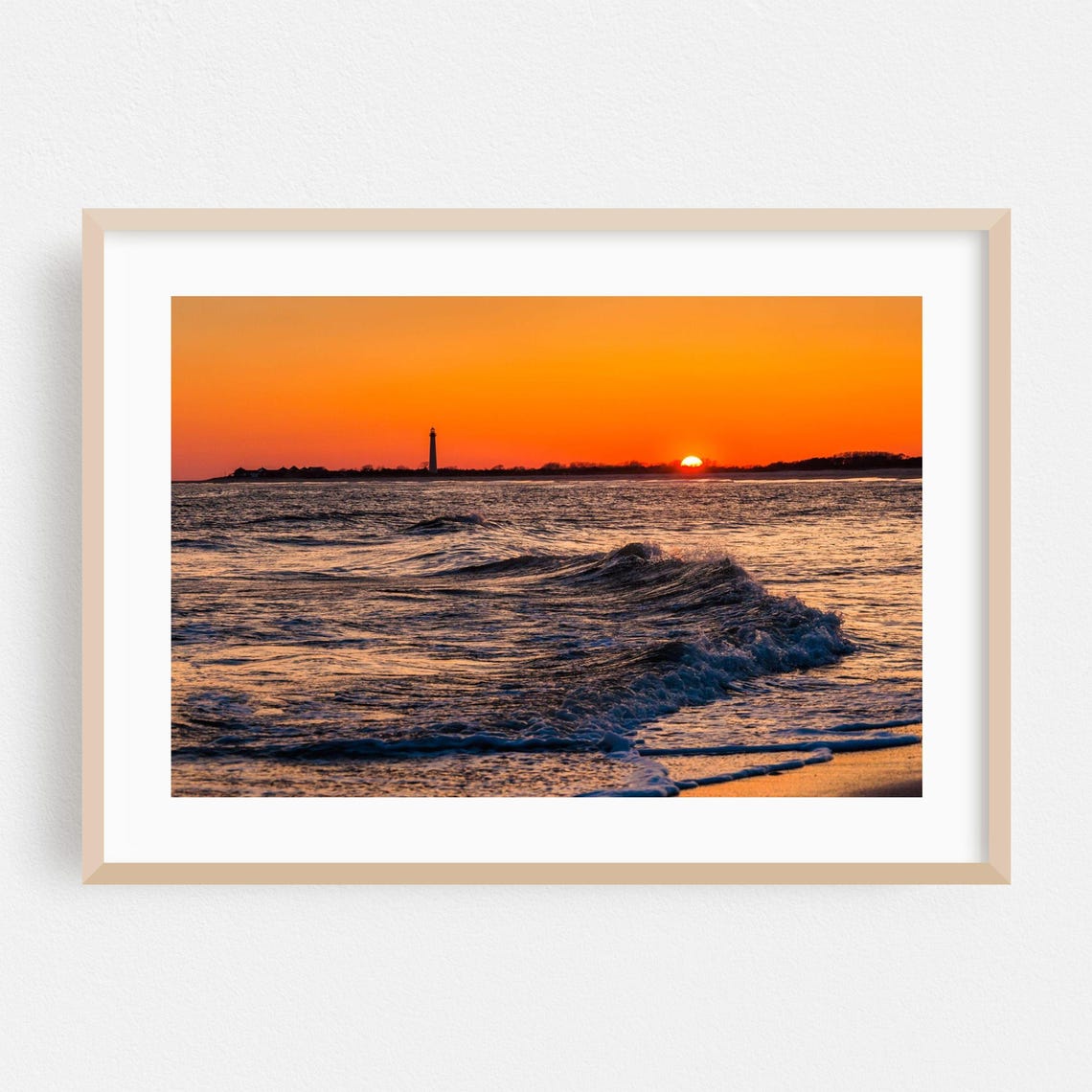 Cape May New Jersey Sunset Ocean Waves Lighthouse Coast Poster
