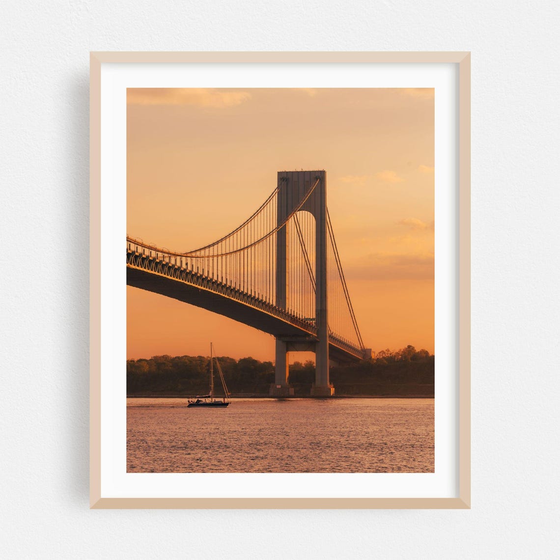 Staten Island Suspension Bridge Sunset Sailboat Photography Poster