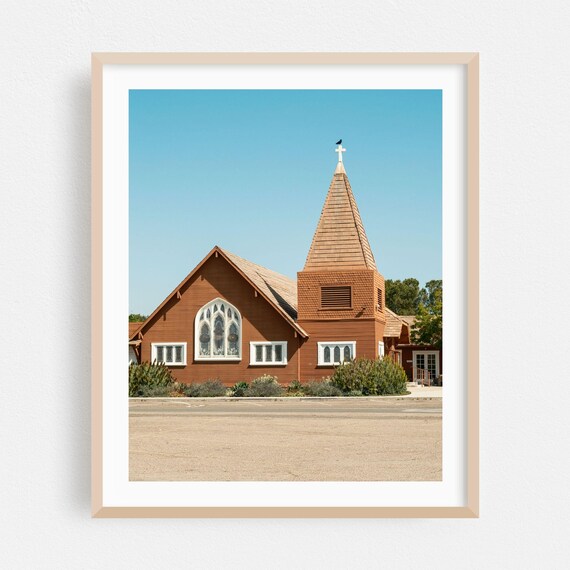 Ramona Wooden Church Steeple Clear Blue Sky Country Photo Poster