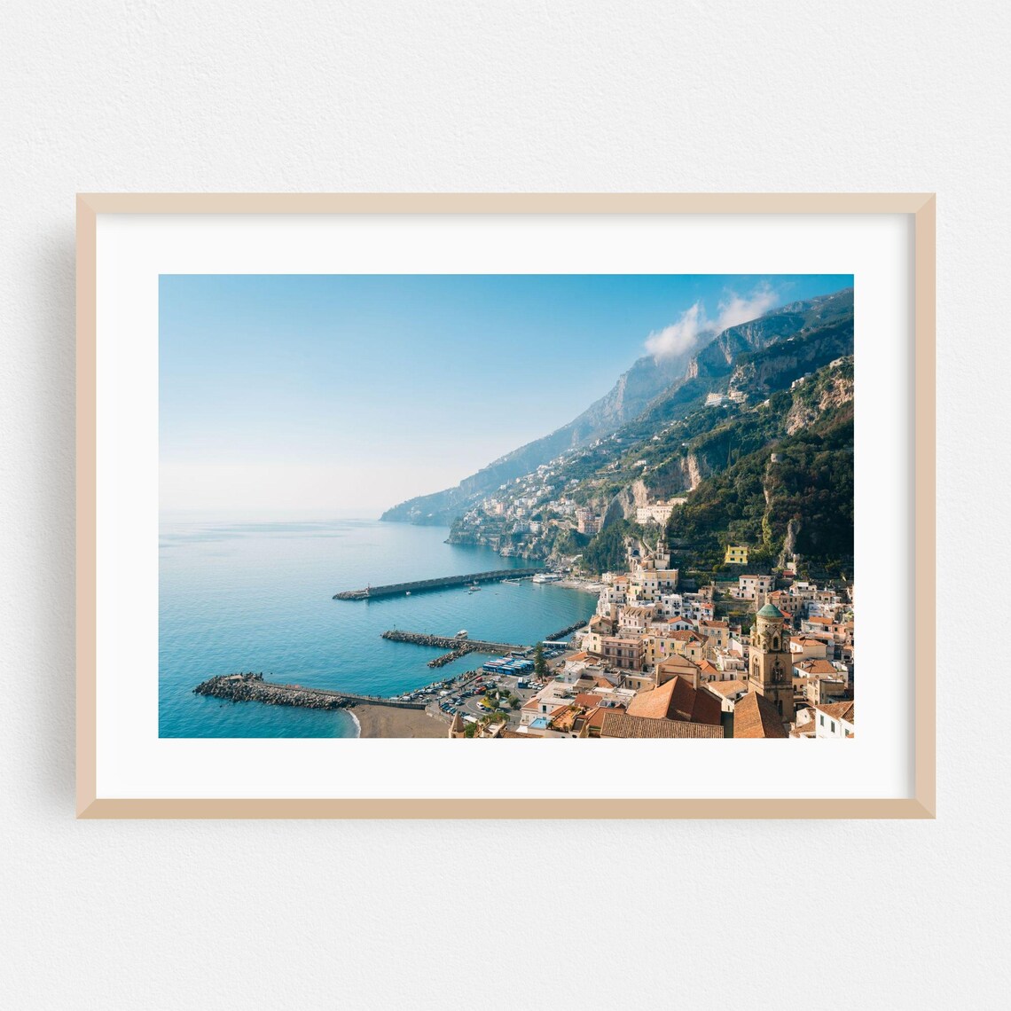 Amalfi Coast Italy Cliffside Fishing Town Blue Sea Photo Poster