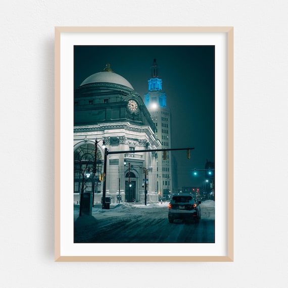 Buffalo Print New York Wall Art City Framed Architecture Home Decor Winter Poster Nightlife Fine Snow Street Photography