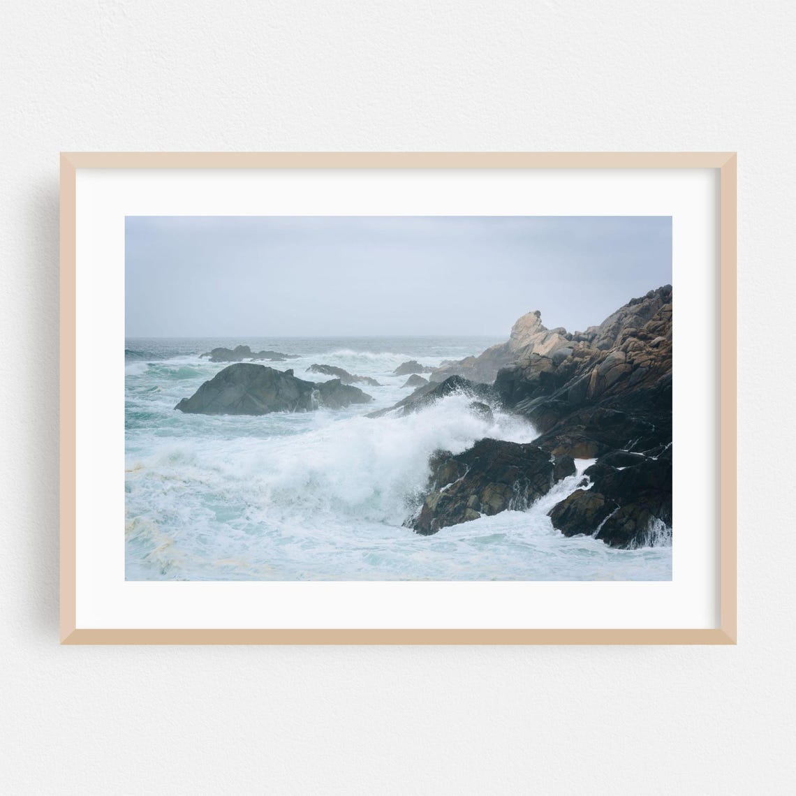 Big Sur California Crashing Waves Rocky Shore Moody Photography Poster