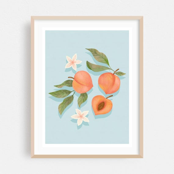 Fruit Print Botanical Wall Art Illustration Framed Watercolor Home Decor Floral Poster Kitchen Fine Pastel