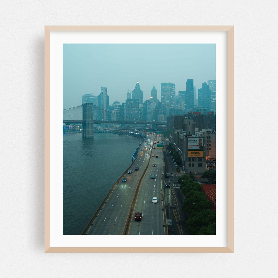 Manhattan Skyline And Brooklyn Bridge In Misty Teal Hues Poster