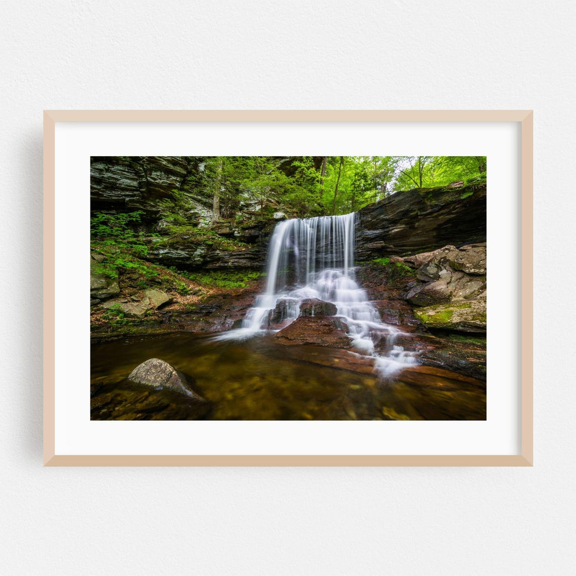 Lush Forest Waterfall Long Exposure Cascade Photography Poster