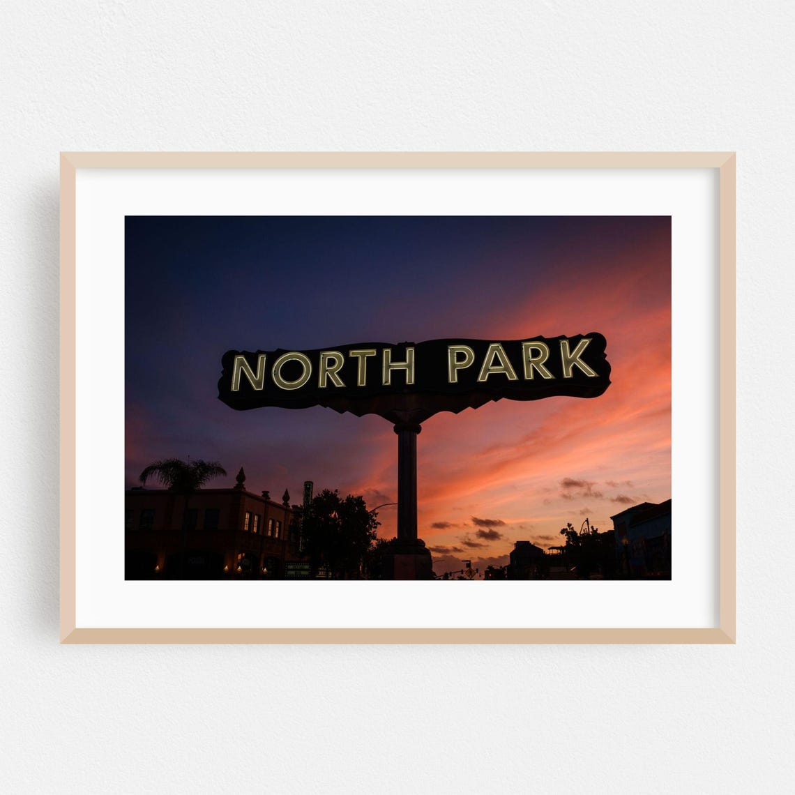 San Diego North Park Neon Sign Sunset Silhouette Photo Poster