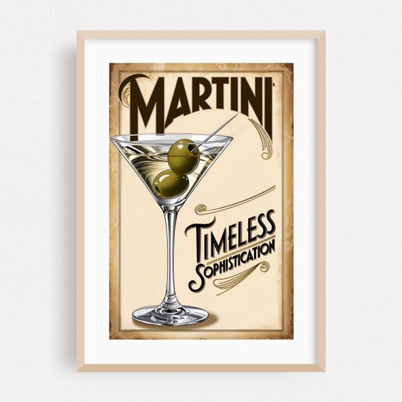 Cocktail Print Vintage Poster Wall Art Deco Framed Typography Home Decor Kitchen Retro Fine Bar Illustration