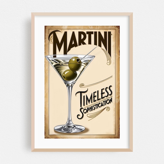 Martini Timeless Sophistication Poster Vintage Cocktail Bar Decor Olive