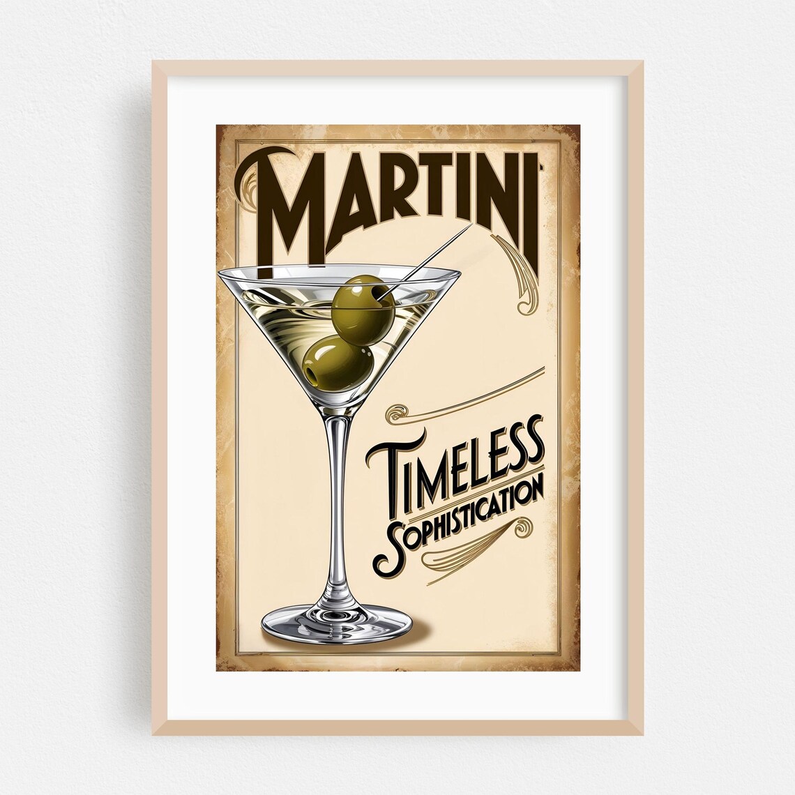 Martini Timeless Sophistication Poster Vintage Cocktail Bar Decor Olive
