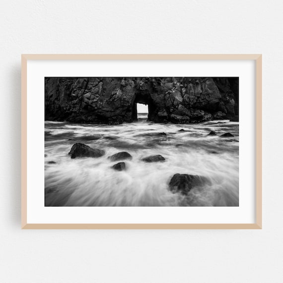 Big Sur Keyhole Rock Black and White Ocean Waves Photo Poster
