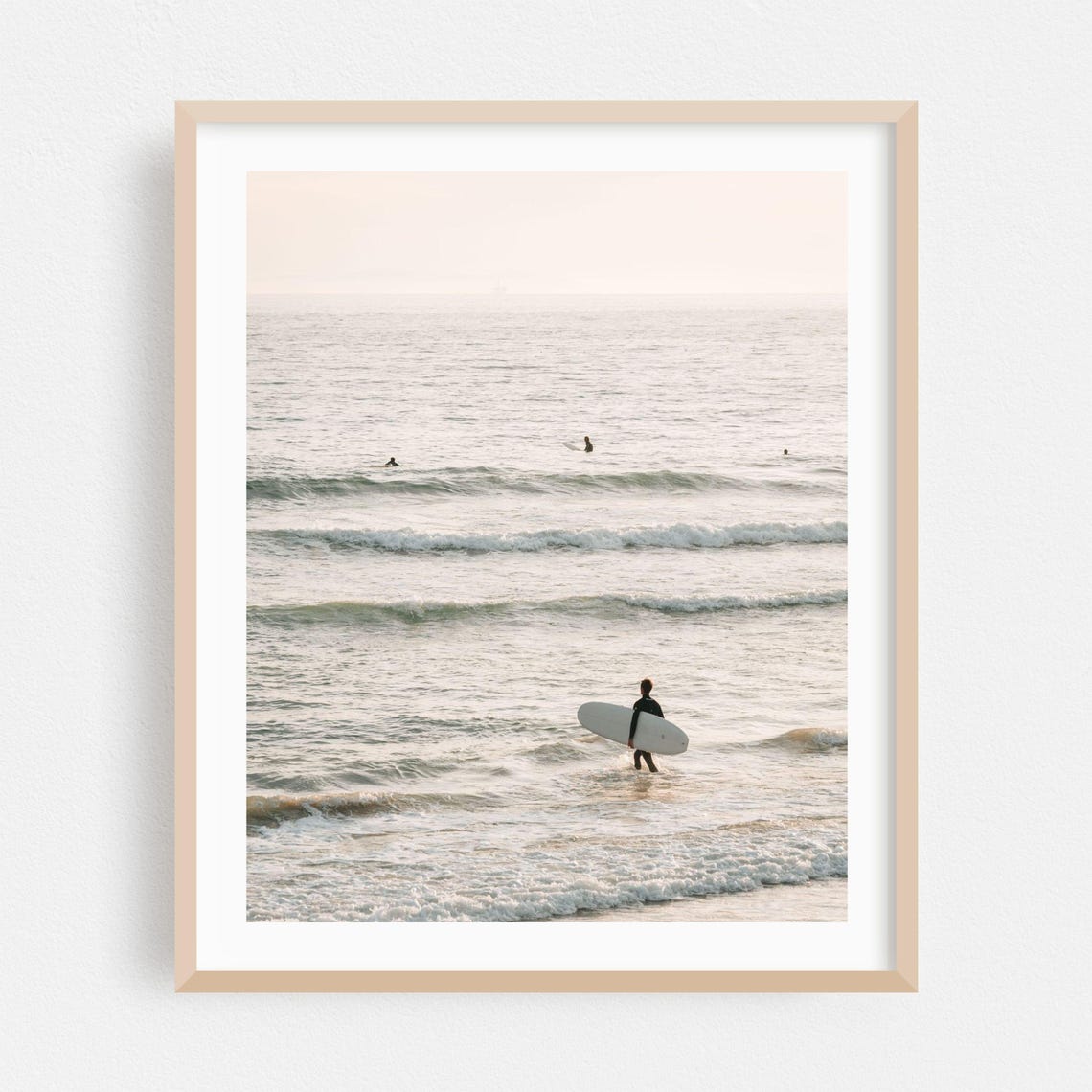 Newport Beach Surfer Wading Ocean Waves At Dawn Photo Poster