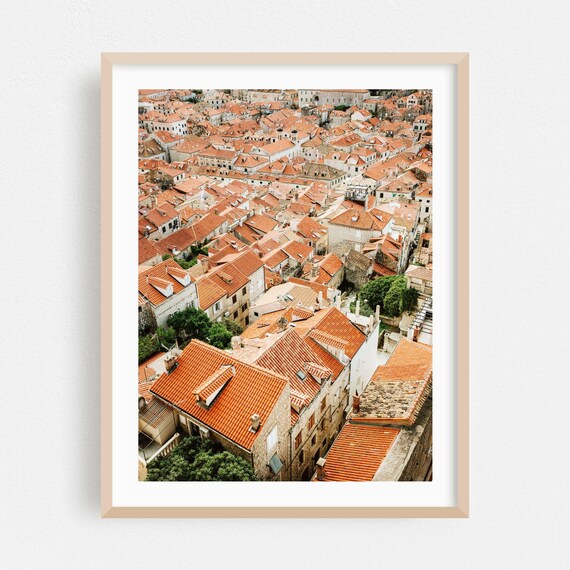 Dubrovnik Croatia Red Rooftops Old Town Aerial View Mediterranean Travel Poster