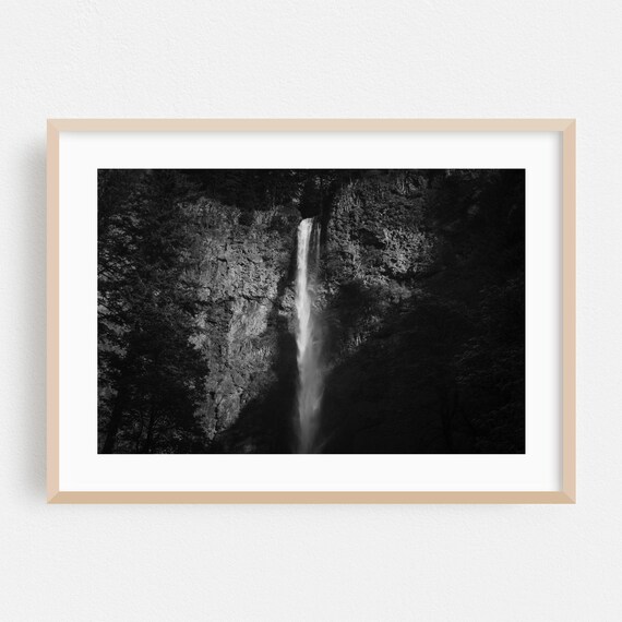 Oregon Waterfall Black and White Forest Landscape Photography Poster