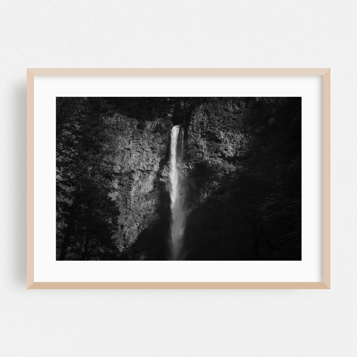 Oregon Waterfall Black and White Forest Landscape Photography Poster
