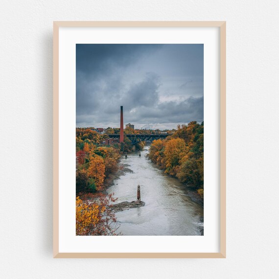 Rochester New York River Gorge Autumn Industrial Landscape Poster
