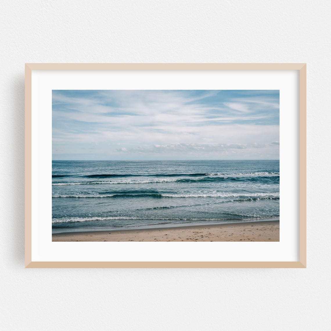 Calm Ocean Waves Over Sandy Beach Coastal Photography Print Art