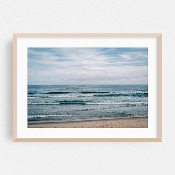 Calm Ocean Waves Over Sandy Beach Coastal Photography Print Art