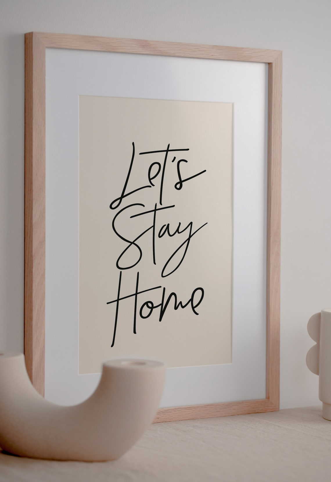 Let Us Stay Home Cozy Black Script On Cream Minimalist Poster