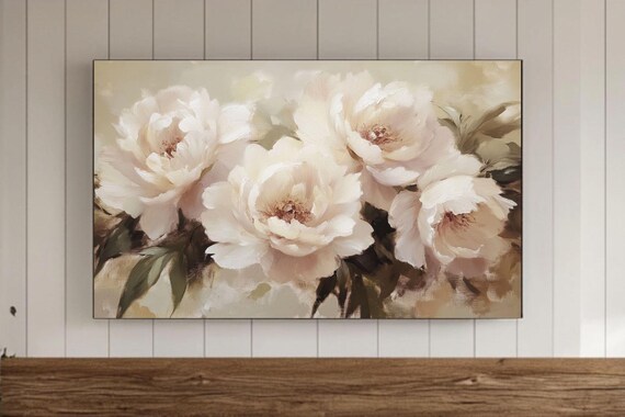 Cream Peony Blossoms Soft Vintage Botanical Art Painting Poster