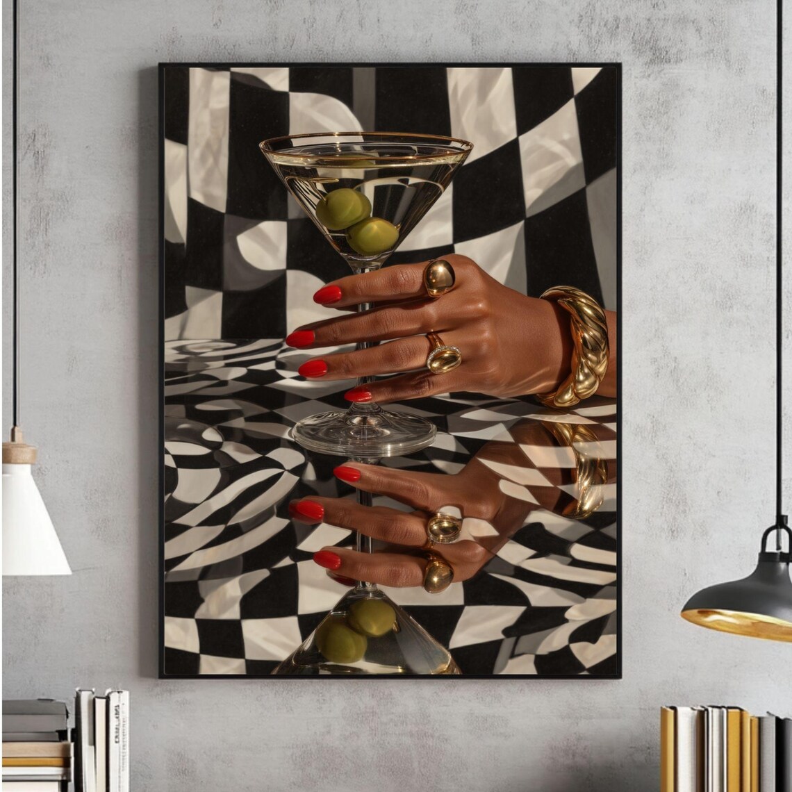 Retro Black Girl Bar Cart Fashion Art Print