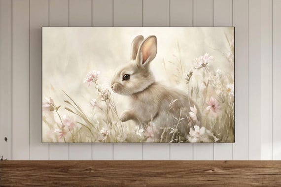 Easter Bunny Frame Tv Wall Art Spring Rabbit Painting Vintage Nursery Samsung Wallpaper Screensaver Lastsecond Decor