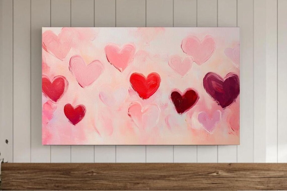 Pink Red Purple Hearts Watercolor Romantic Valentine Love Poster