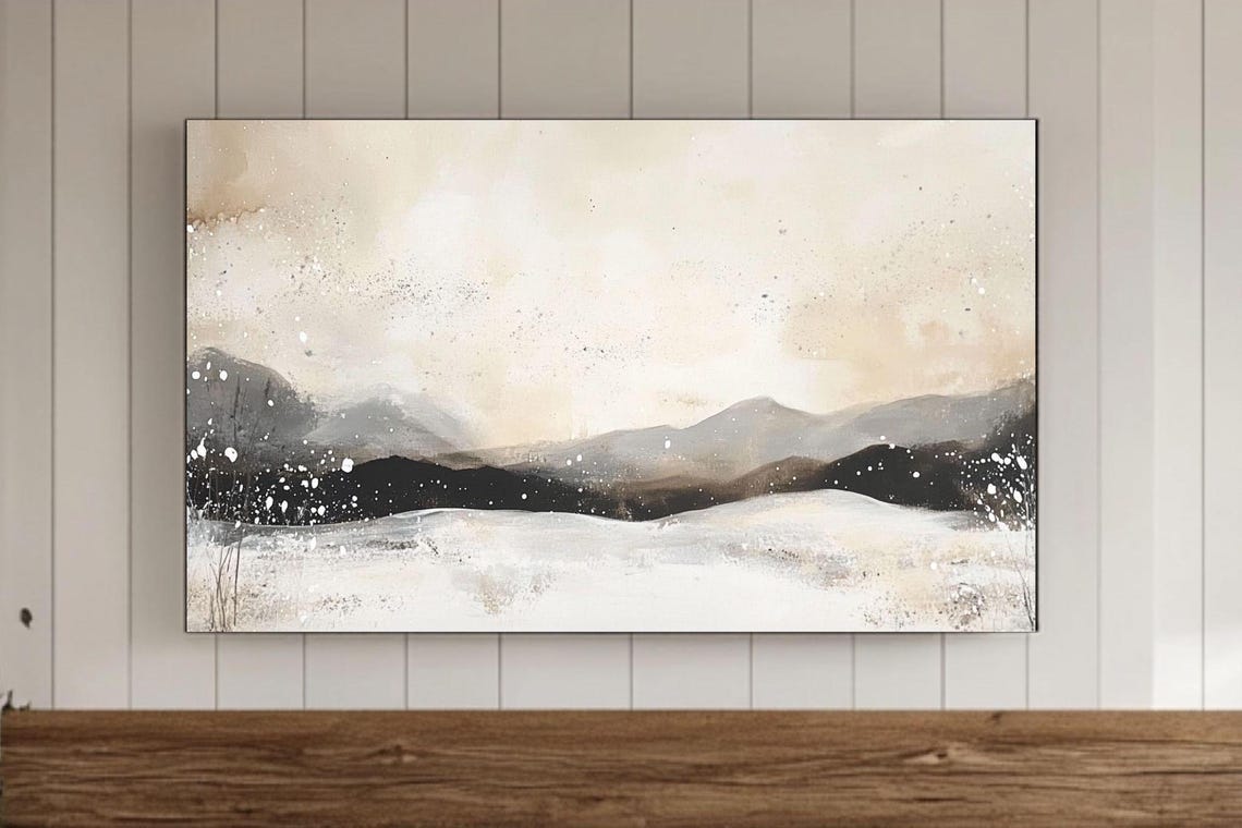 Abstract Snowy Mountain Layers With Paint Splatter Art Poster