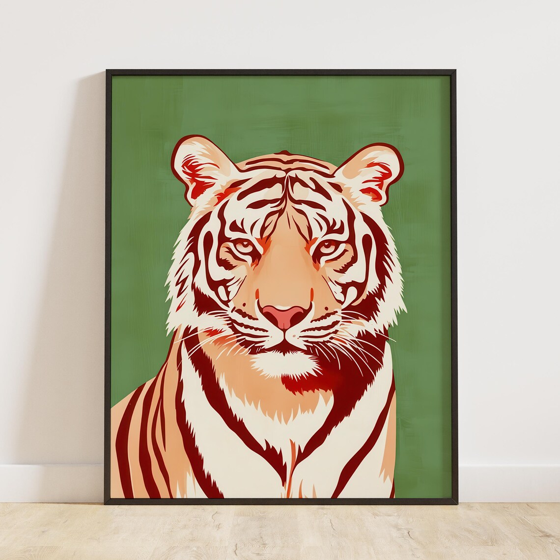 Retro Orange Tiger Face Illustration on Deep Green Background Poster - Image 2