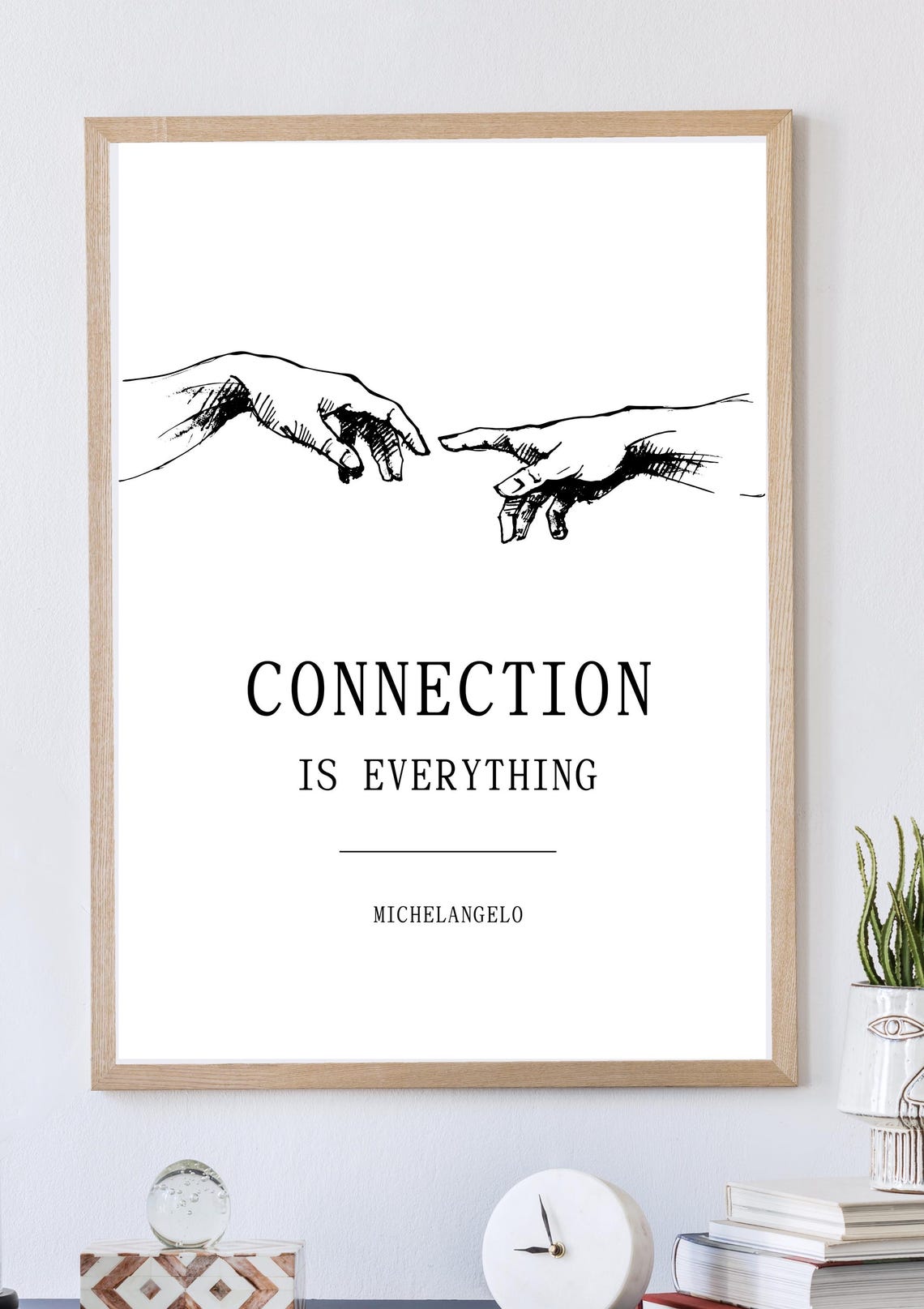 Connection Is Everything Print Michelangelo Hands Art Minimalist Wall Art Inspirational Quote Art Print - Image 3