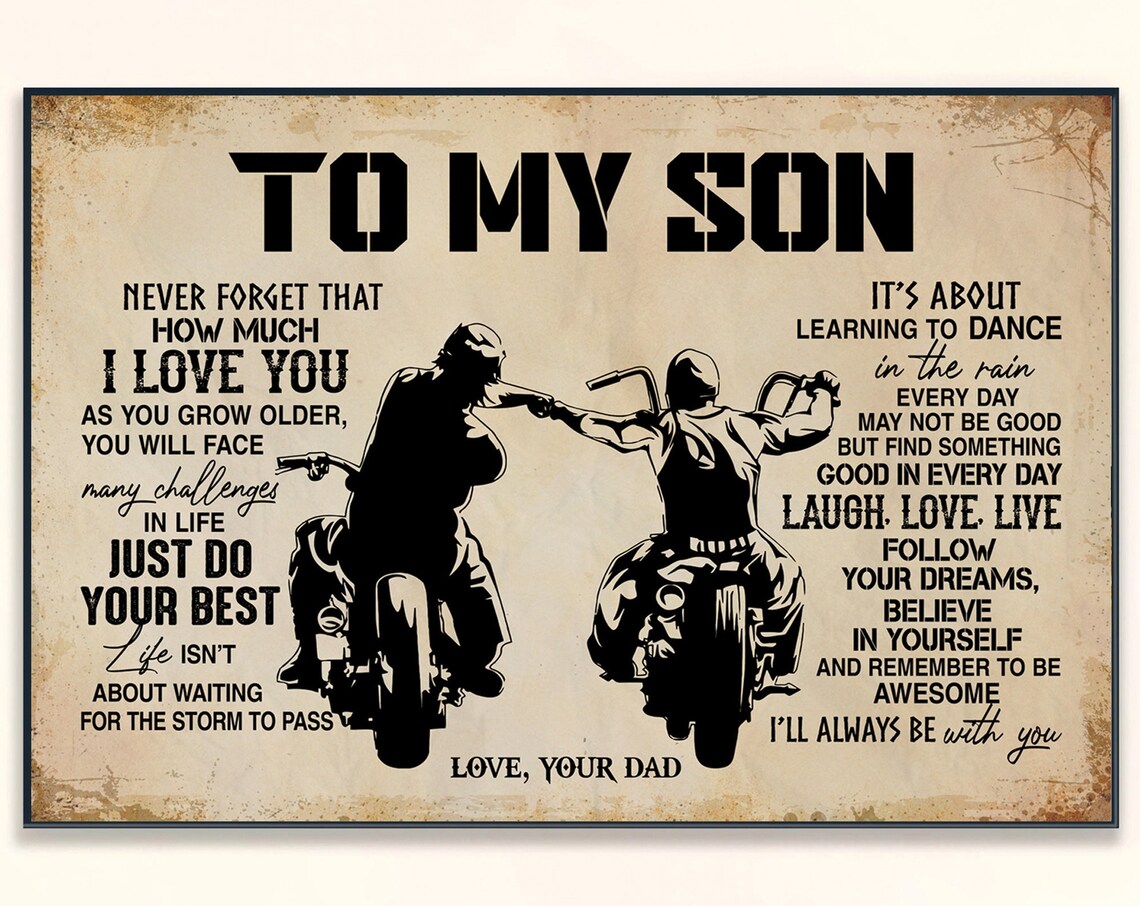 To My Son Love From Dad Biker Motorcycle Ride Vintage Gift Poster