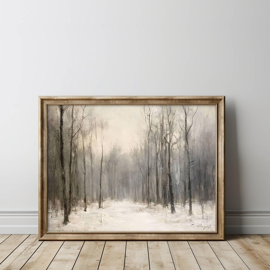 Misty Winter Forest Bare Trees Fog Snow Serene Landscape Poster