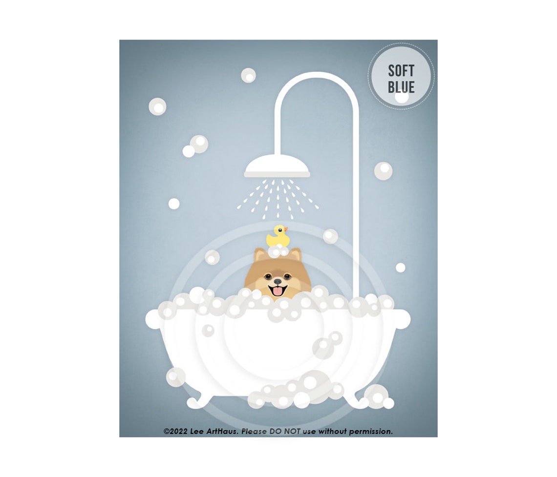 Pomeranian in Bubble Bath With Rubber Duck Cute Puppy Poster - Image 2