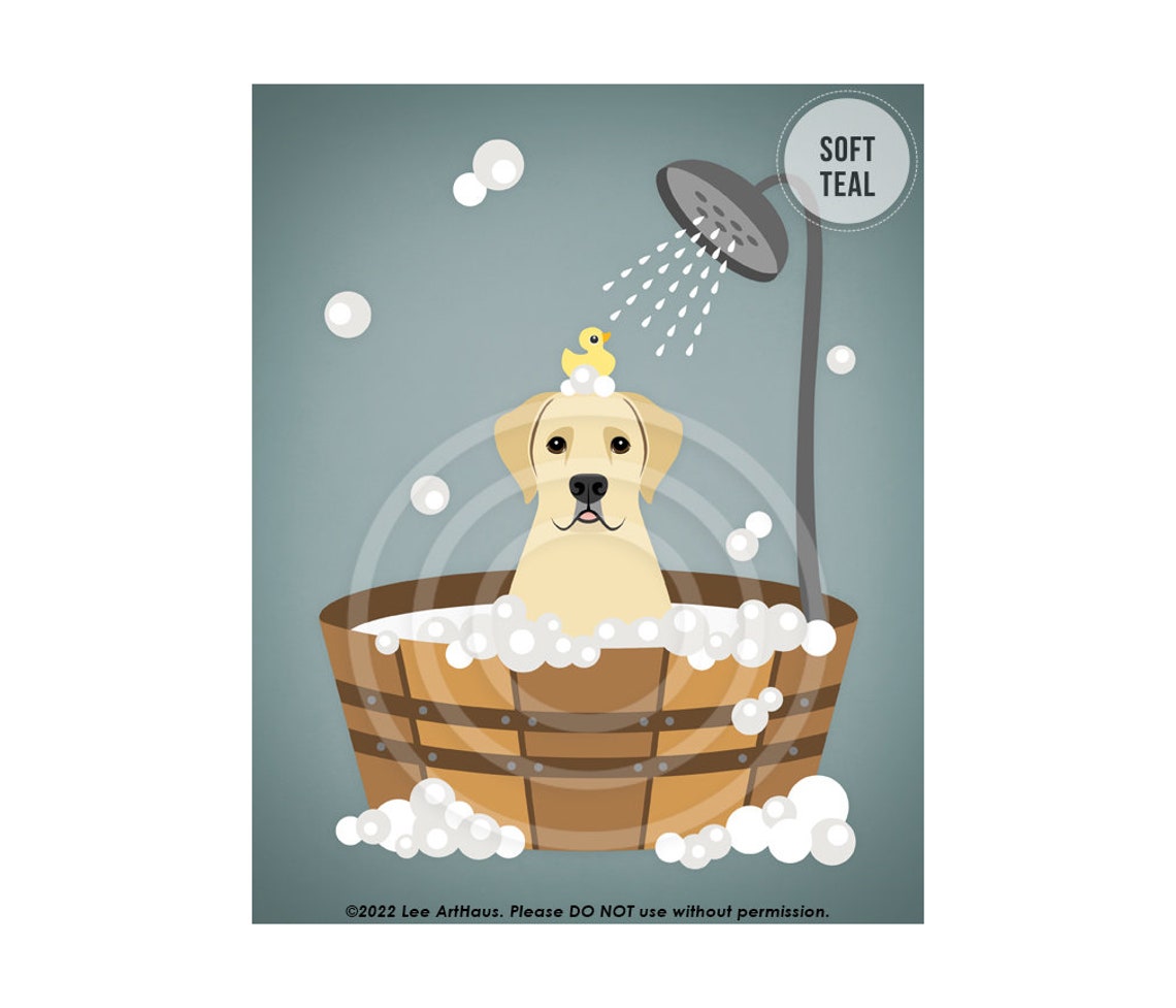 Yellow Labrador Retriever Wooden Tub Bubble Bath Dark Blue Poster - Image 4
