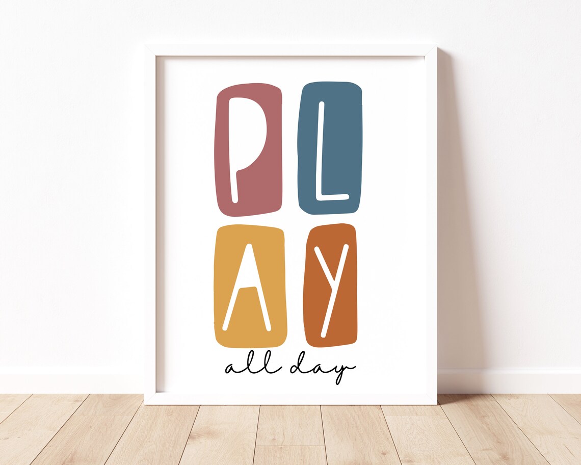 Play All Day Playroom Poster, Kids Typography Art Print - Image 3