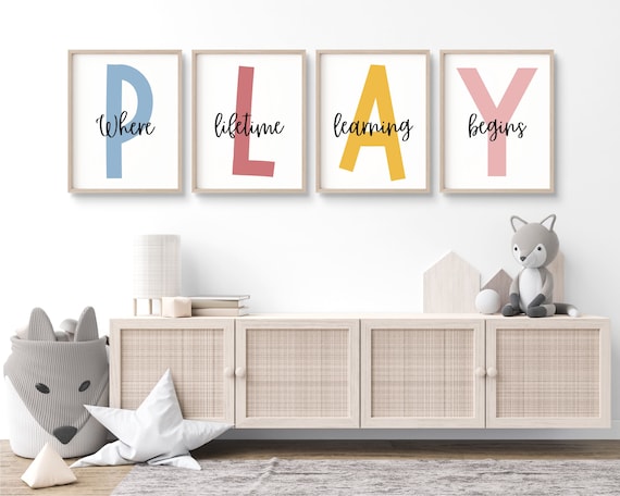 Where Lifetime Learning Begins Play Set Of Four Kids Room Poster