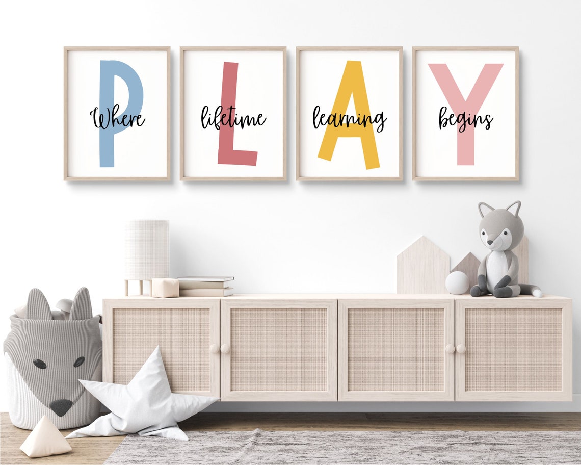 Where Lifetime Learning Begins Play Set Of Four Kids Room Poster