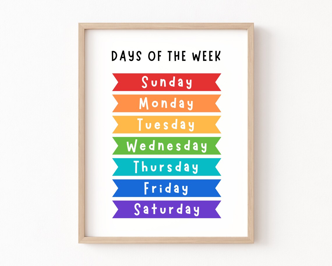 Days of the Week Educational Poster, Classroom Decor