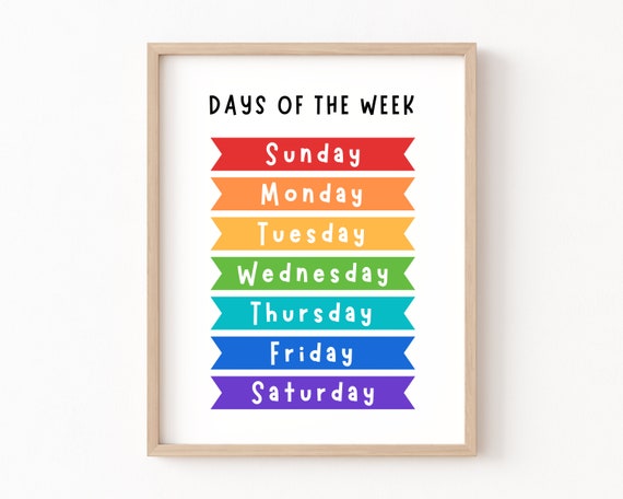 Days of the Week Educational Poster, Classroom Decor